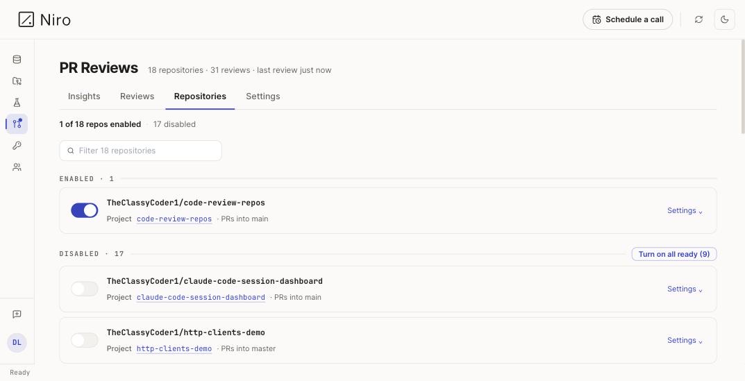 Repositories: choose where Niro runs