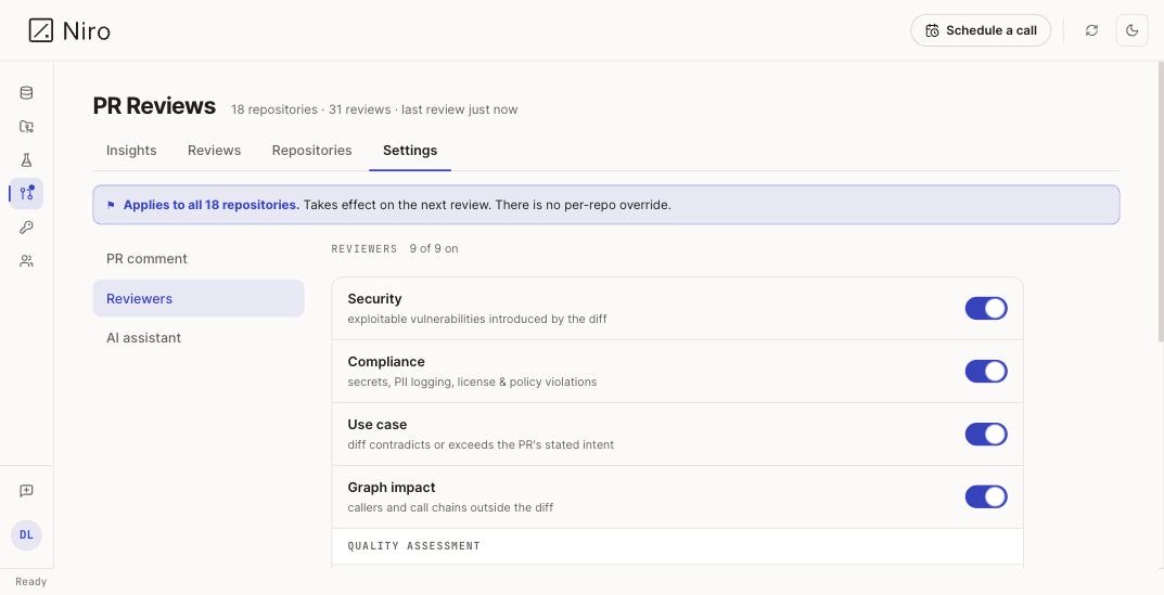 Settings: switch reviewers on and off